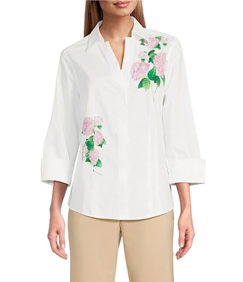 Investments Taylor Gold Label Non-Iron Hydrangea 3/4 Sleeve Button Front Shirt