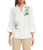 Investments Taylor Gold Label Non-Iron Hydrangea 3/4 Sleeve Button Front Shirt