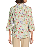 Investments Taylor Gold Label Non-Iron Tulip Garden 3/4 Sleeve Button Front Shirt