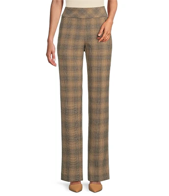 Investments the PARK AVE fit Stretch Front Pocketed Tummy Control Plaid Straight Leg Pants