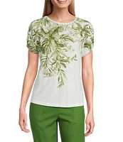 Investments Wispy Leaf Short Sleeve Novelty Crew Neck Top