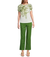 Investments Wispy Leaf Short Sleeve Novelty Crew Neck Top
