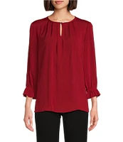 Investments Woven 3/4 Sleeve Keyhole Crew Neck Top