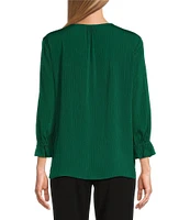 Investments Woven 3/4 Sleeve Keyhole Crew Neck Top