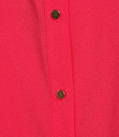 Investments Woven 3/4 Sleeve Point Collar Button Front Split Cuff Top