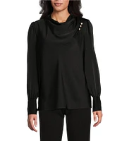 Investments Woven Audrey Long Sleeve Cowl Neck Button Detail Top