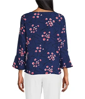 Investments Woven Dots and Dashes 3/4 Ruffle Sleeve Cowl Neck Top