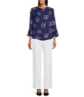 Investments Woven Dots and Dashes 3/4 Ruffle Sleeve Cowl Neck Top