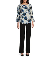 Investments Woven Expressive Blooms 3/4 Ruffle Sleeve Cowl Neck Top