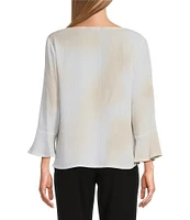 Investments Woven Floral Graffiti 3/4 Ruffle Sleeve Cowl Neck Top