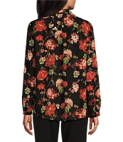 Investments Floral Print Woven Long Sleeve V-Neck One Button Closure Blouse