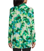 Investments Woven Multi Layered Petals Long Sleeve Point Collar Button Front Top