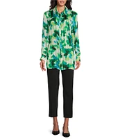 Investments Woven Multi Layered Petals Long Sleeve Point Collar Button Front Top