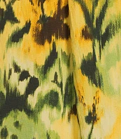 Investments Woven Plus Size Tropical Floral Short Sleeve Point Collar Partial Button Front Top