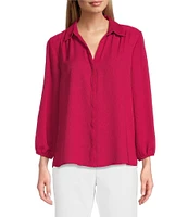 Investments Woven Point Collar 3/4 Sleeve Button Front Top