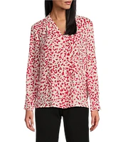 Investments Woven Red Petals Long Sleeve V-Neck Top