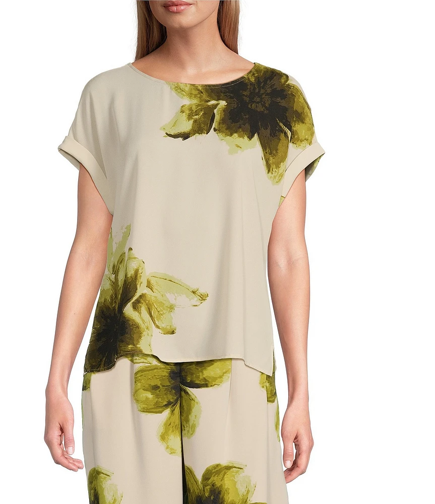 Investments Woven Short Cuff Sleeve Novelty Top