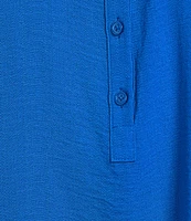 Investments Woven Short Sleeve Point Collar Partial Button Front Top