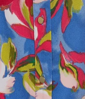 Investments Woven Whimsy Floral Stripe 3/4 Sleeve Point Collar Button Front Split Cuff Top