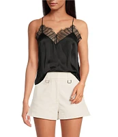 IRO Berwyn Silk V-Neck Lace Sleeveless Top