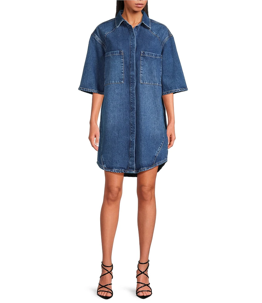 IRO Esmar Denim Collar Neck Elbow Sleeve Shirt Dress