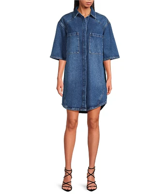 IRO Esmar Denim Collar Neck Elbow Sleeve Shirt Dress