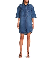 IRO Esmar Denim Collar Neck Elbow Sleeve Shirt Dress
