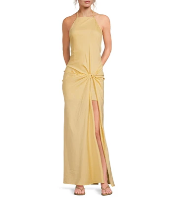 IRO Halter Neck Sleeveless Tie Front Maxi Dress