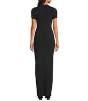 IRO Kamelia Ribbed Polo Knit Deep V-Neck Short Sleeve Maxi Dress