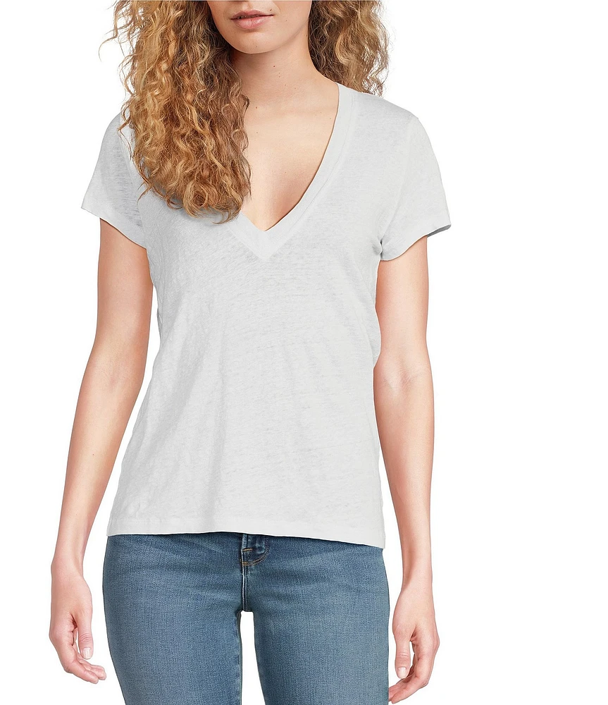 IRO Linen Knit V-Neck Short Sleeve Tee Shirt