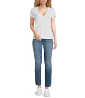IRO Linen Knit V-Neck Short Sleeve Tee Shirt