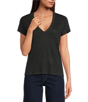 IRO Linen Knit V-Neck Short Sleeve Tee Shirt