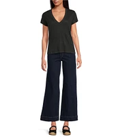IRO Linen Knit V-Neck Short Sleeve Tee Shirt