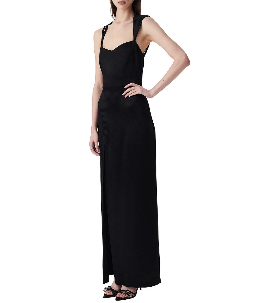 IRO Ruina Woven Sweetheart Neck Sleeveless Asymetrical Shoulder Side Slit Dress