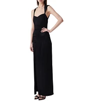 IRO Ruina Woven Sweetheart Neck Sleeveless Asymetrical Shoulder Side Slit Dress