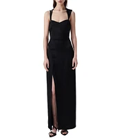 IRO Ruina Woven Sweetheart Neck Sleeveless Asymetrical Shoulder Side Slit Dress