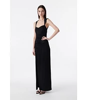 IRO Ruina Woven Sweetheart Neck Sleeveless Asymetrical Shoulder Side Slit Dress