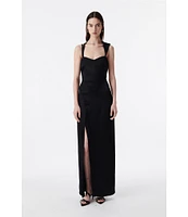 IRO Ruina Woven Sweetheart Neck Sleeveless Asymetrical Shoulder Side Slit Dress