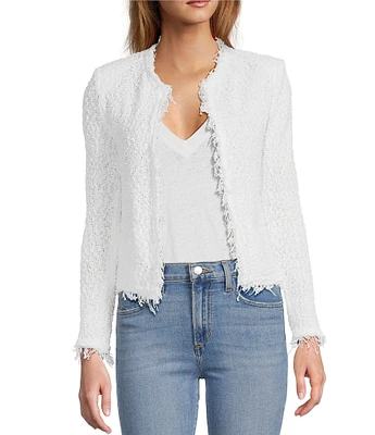 IRO Shavani Boucle Knit Fringed Edge Trim Long Sleeve Open-Front Jacket