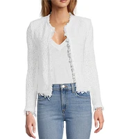 IRO Shavani Boucle Knit Fringed Edge Trim Long Sleeve Open-Front Jacket