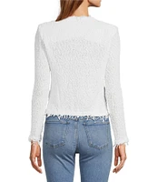 IRO Shavani Boucle Knit Fringed Edge Trim Long Sleeve Open-Front Jacket