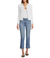 IRO Shavani Boucle Knit Fringed Edge Trim Long Sleeve Open-Front Jacket