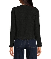 IRO Shavani Boucle Knit Fringed Edge Trim Long Sleeve Open-Front Jacket