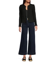IRO Shavani Boucle Knit Fringed Edge Trim Long Sleeve Open-Front Jacket