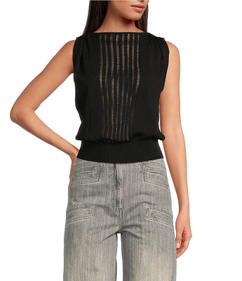 IRO Ulzie Knit Boat Neck Sleeveless Cowl Back Sheer Panel Top