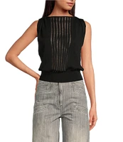 IRO Ulzie Knit Boat Neck Sleeveless Cowl Back Sheer Panel Top