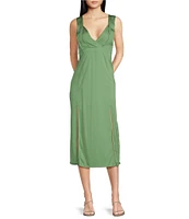IRO Woven Satin V-Neck Sleeveless Midi Dress