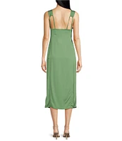 IRO Woven Satin V-Neck Sleeveless Midi Dress