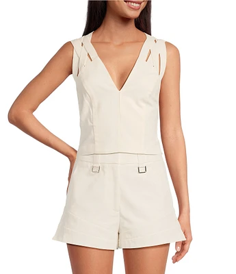 IRO Ziona V-Neck Sleeveless Woven Shoulder Top