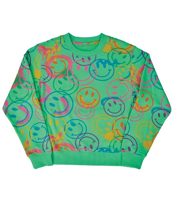 Iscream Little/Big Girls 6-14 Allover Smile Crew Neck Long Sleeve Sweatshirt